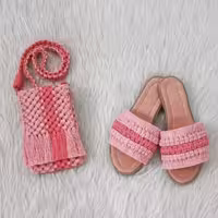 ست مکرومه بافی صورتی