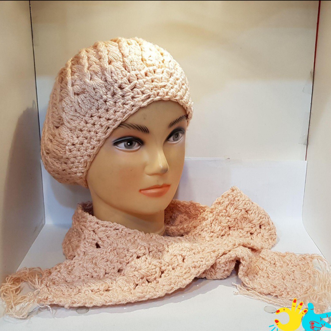 شال و کلاه بافتنی مدل فرانسوی دست بافت