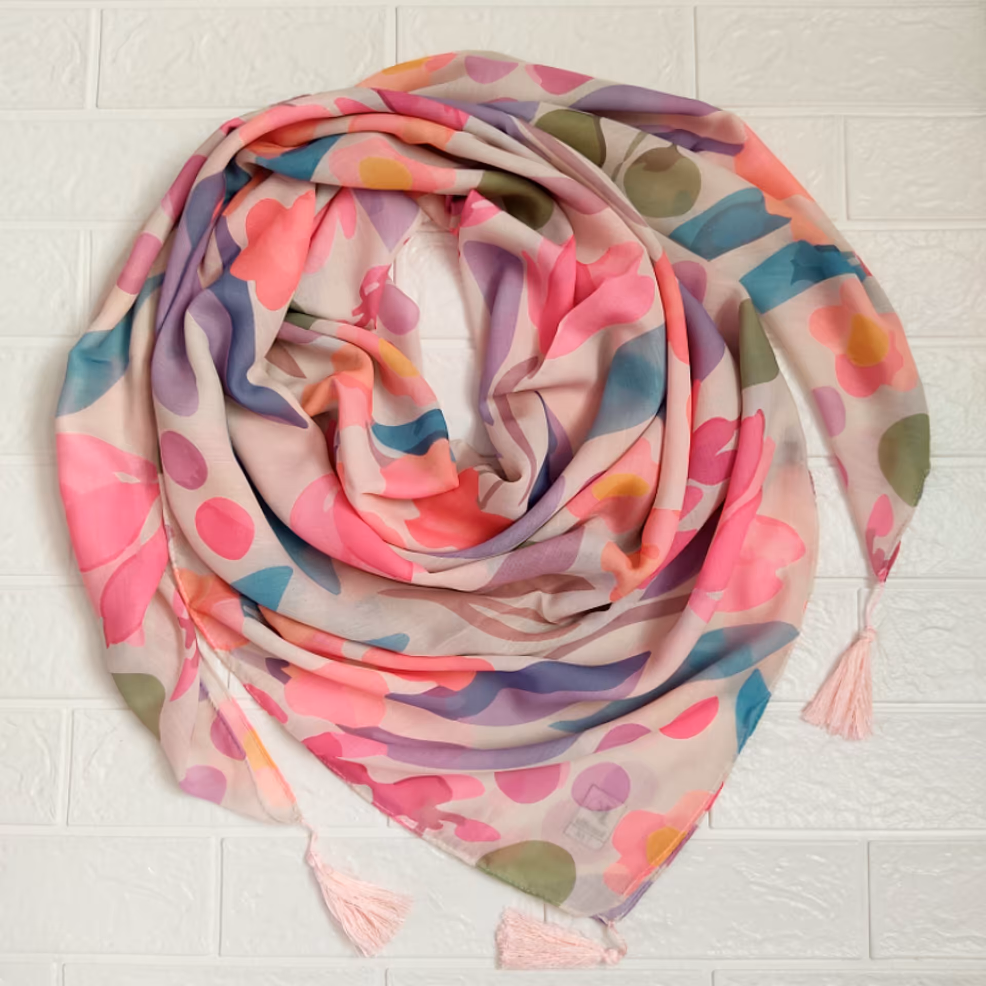 روسری نخی چهار فصل دور دوخت منگوله دار و ارسال رایگان 