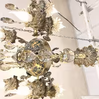 لوستر آرامیس  بزرگ و چوپوقی  14 لامپه زیر توری قطر 80 سانت شاخه بزرگ طوق بزرگ 