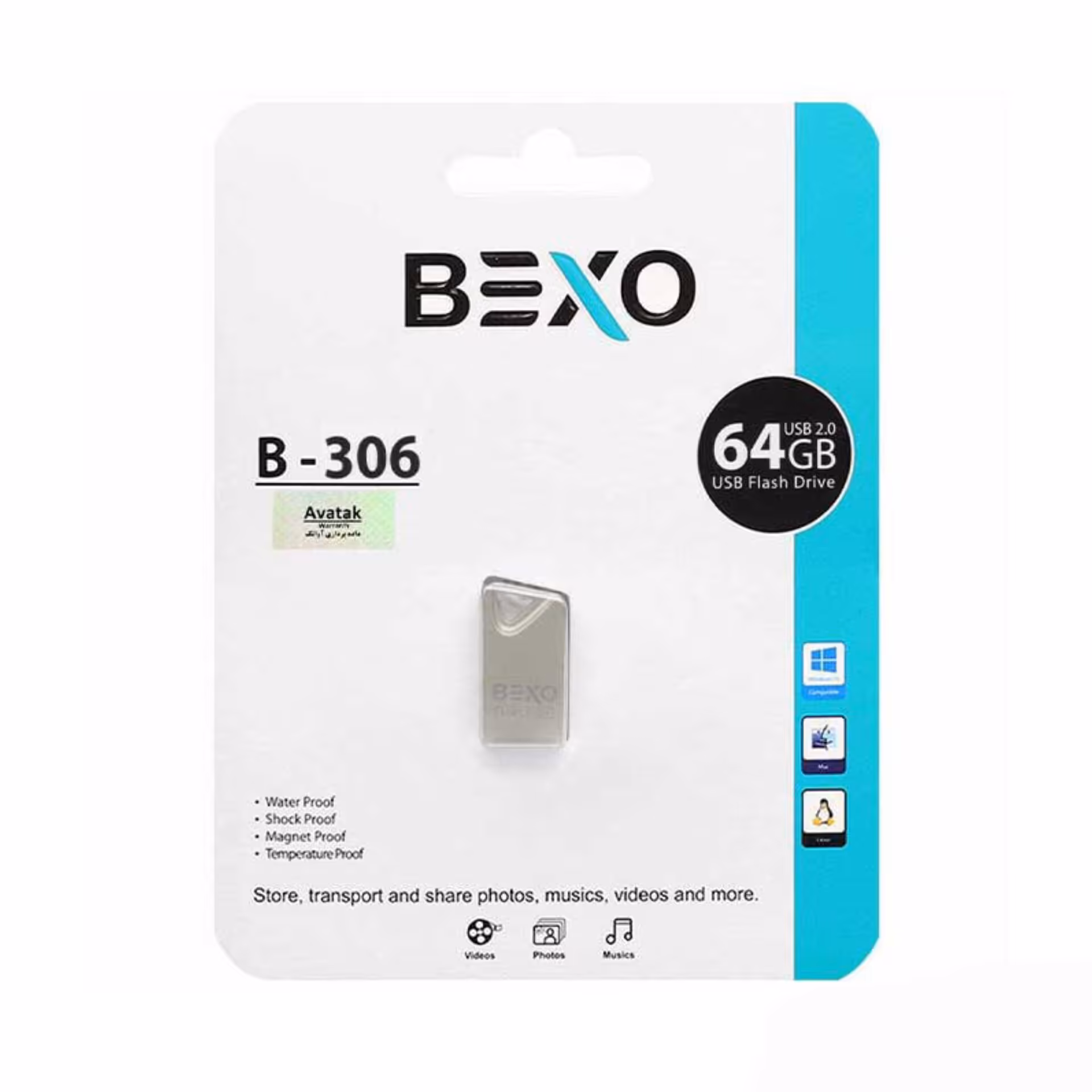 فلش 64 گیگ bexo مدل B-306 کیفیت عالی گارانتی آواتک