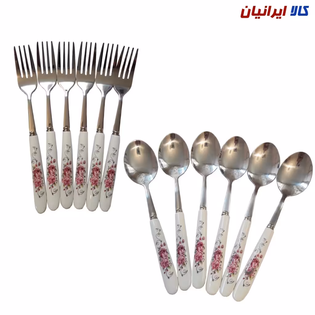 قاشق و چنگال 12 پارچه دسته سرامیکی کد 2
