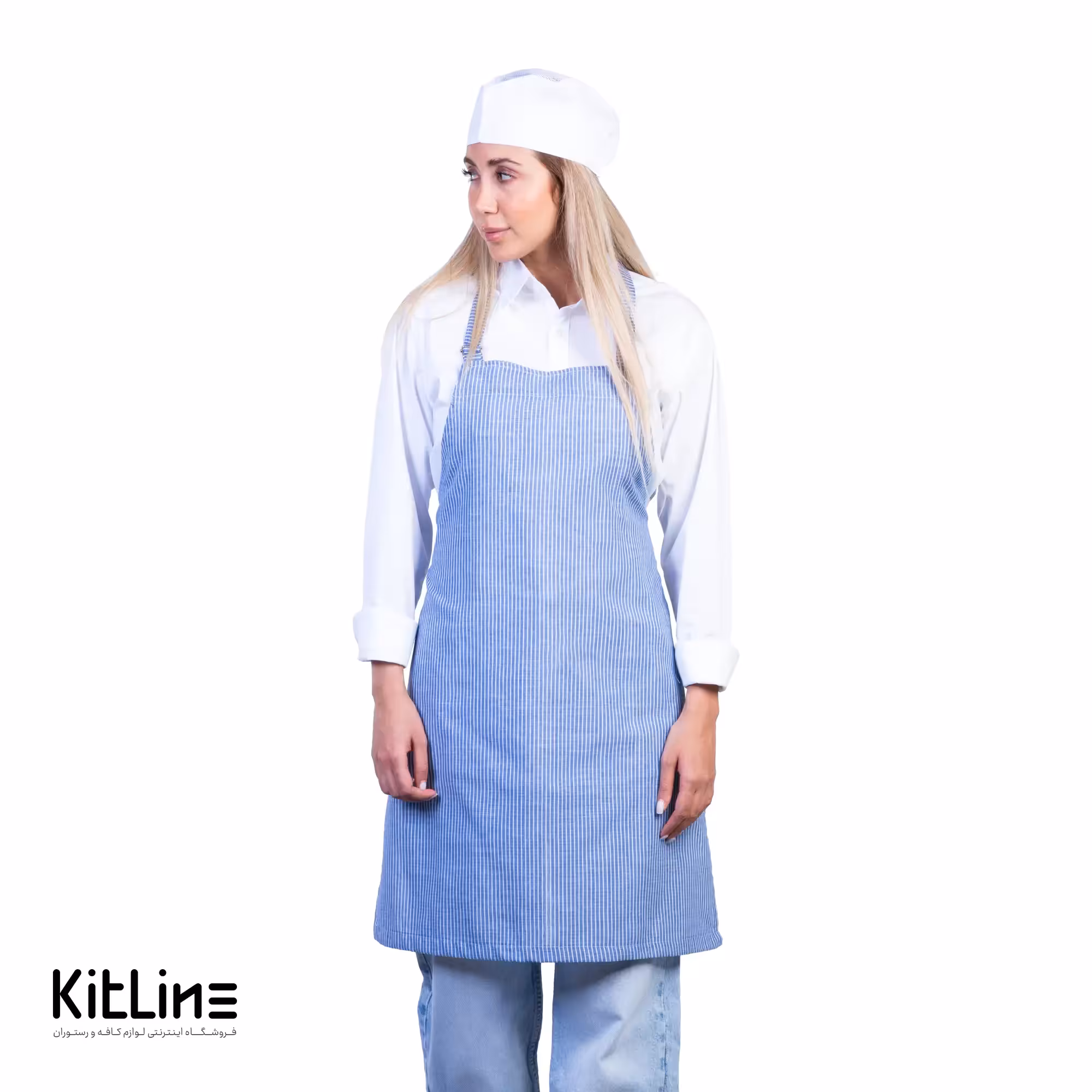 پیشبند لینن راه راه آبی S.R