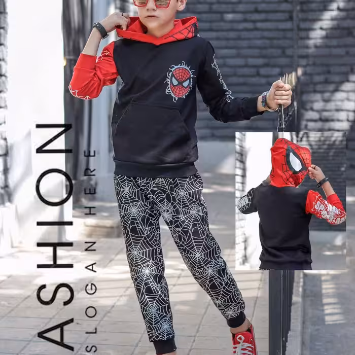 ست هودی شلوار اسپایدرمن،  زیبا و باکیفیت،  مناسب 4 تا 10 سال ، در دو رنگ زیبا و شیک 