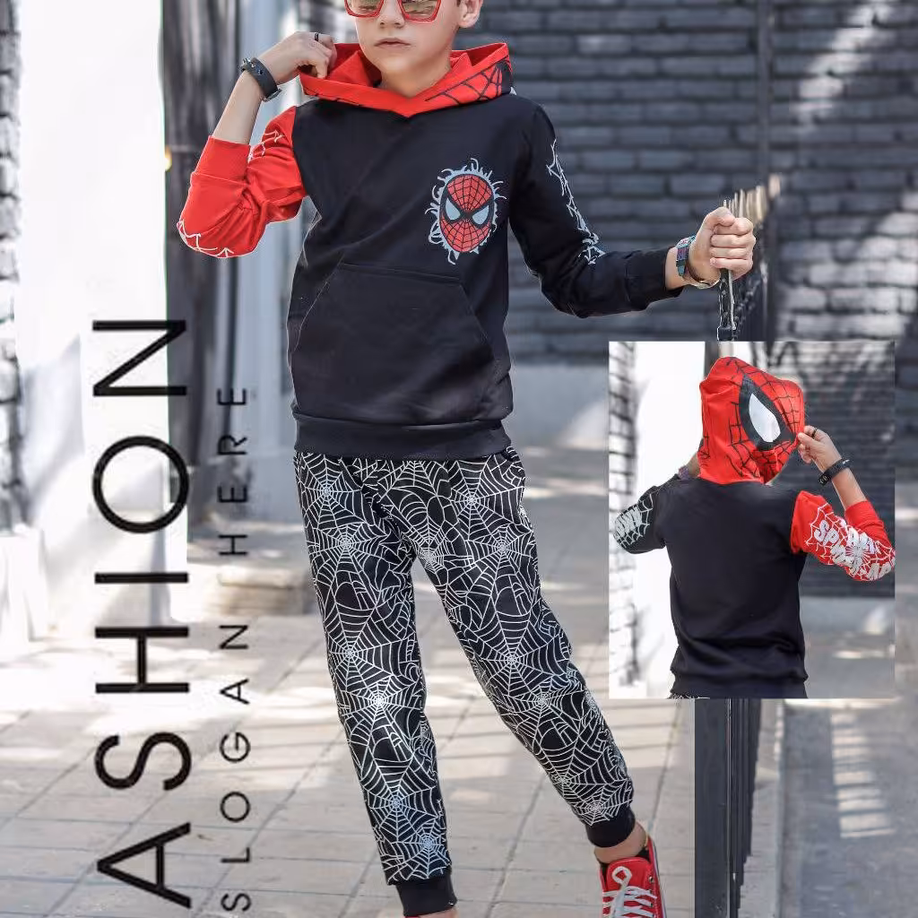 ست هودی شلوار اسپایدرمن،  زیبا و باکیفیت،  مناسب 4 تا 10 سال ، در دو رنگ زیبا و شیک 