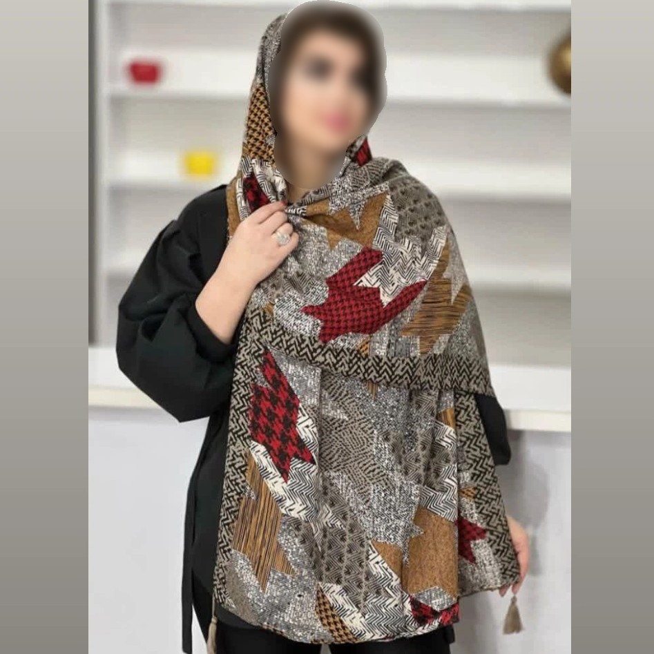 شال زنانه کاملا نخی قواره 70 در 190 قرمز خردلی