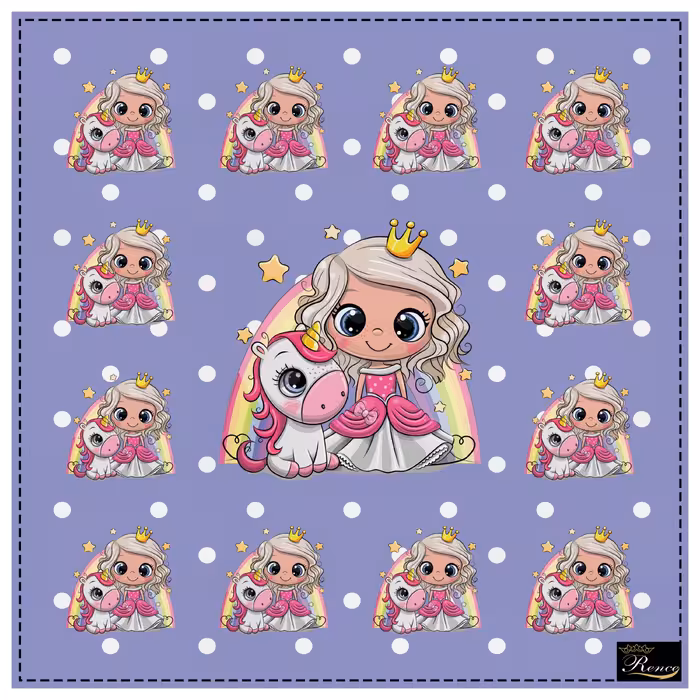 دستمال سر و گردن و پیشانی بند اسکارف طرح یونیکورن سایز 58 در 58 مدل H1-616 شرکت رنس