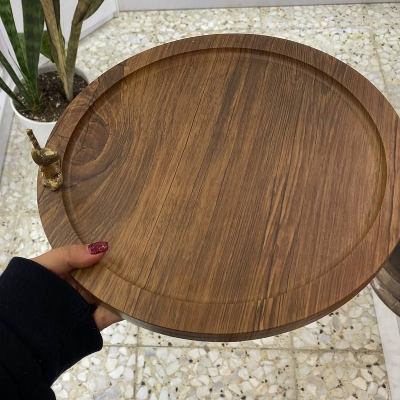 سینی سرو چوبی دایره روکش وکیوم ضد اب پایه دار مدل گوزن
