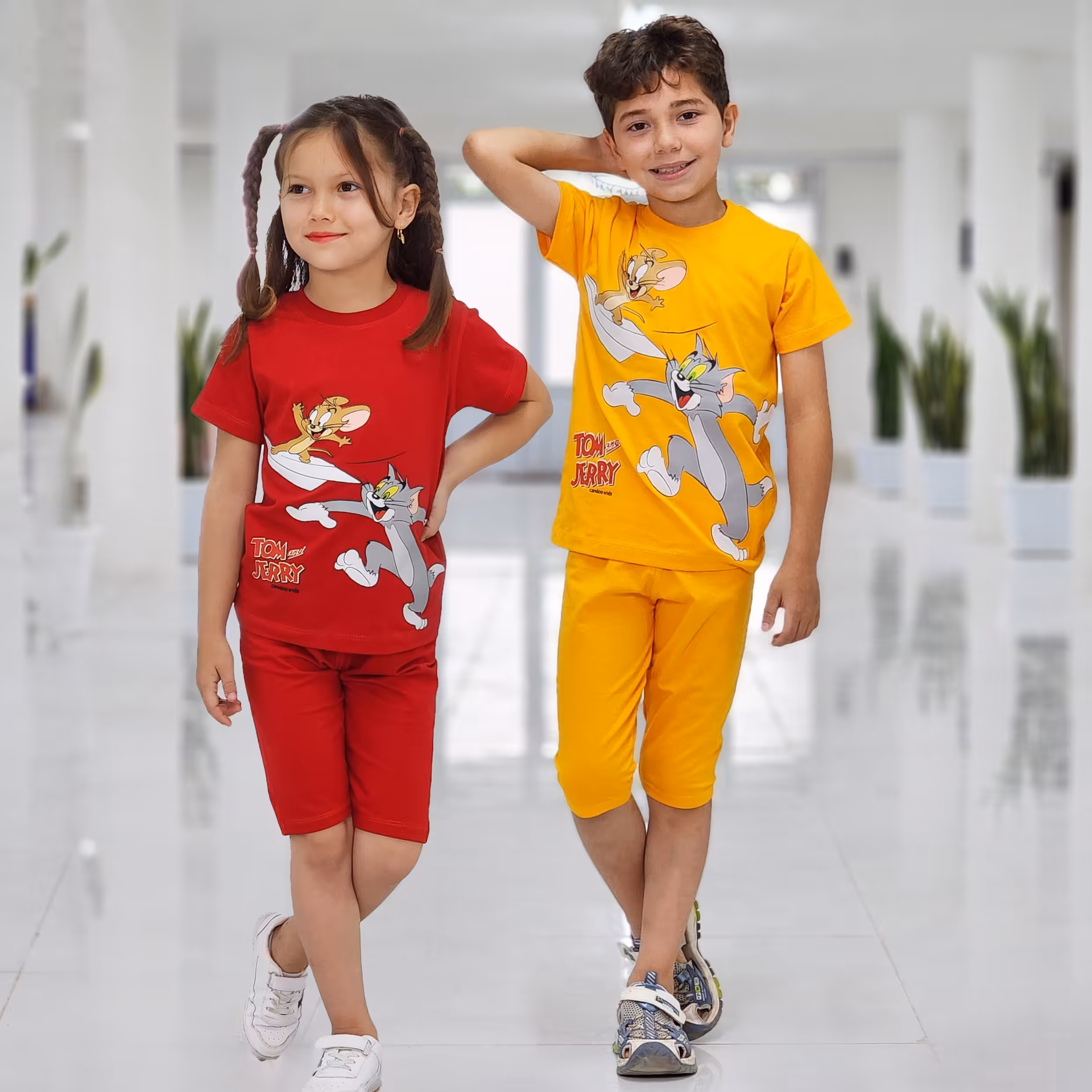 لباس بچگانه.لباس راحتی.لباس پسرانه تام و جری.ست تیشرت شلوارک بچگانه 