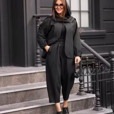 ست مانتو شلوار کرپ مشکی مدل آرام 9796