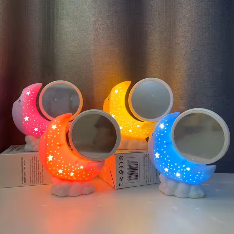 آینه و چراغ خواب جاقلمی و پرژکتور دار ستاره طرح ماه