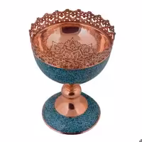 آجیل خوری فیروزه کوبی قلم زنی شده و لب شبکه ای 45 سانتی بزرگ کاسه پایه دار و میوه خوری فیروزه کوبی صنایع دستی سایروس 