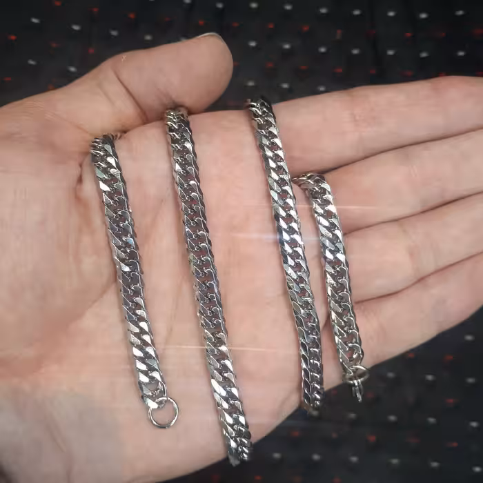 زنجیر استیل کارتیر دوبل مردانه تراش پولیش خورده 7 میل به طول 60 سانتیمتر