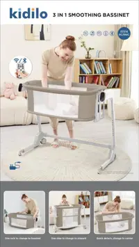تخت کنار مادر برقی گهواره شو کیدیلو جدید سنسوردار با قابلیت تبدیل شدن به پارک کودک  KIDILO 3IN1 BASSINET