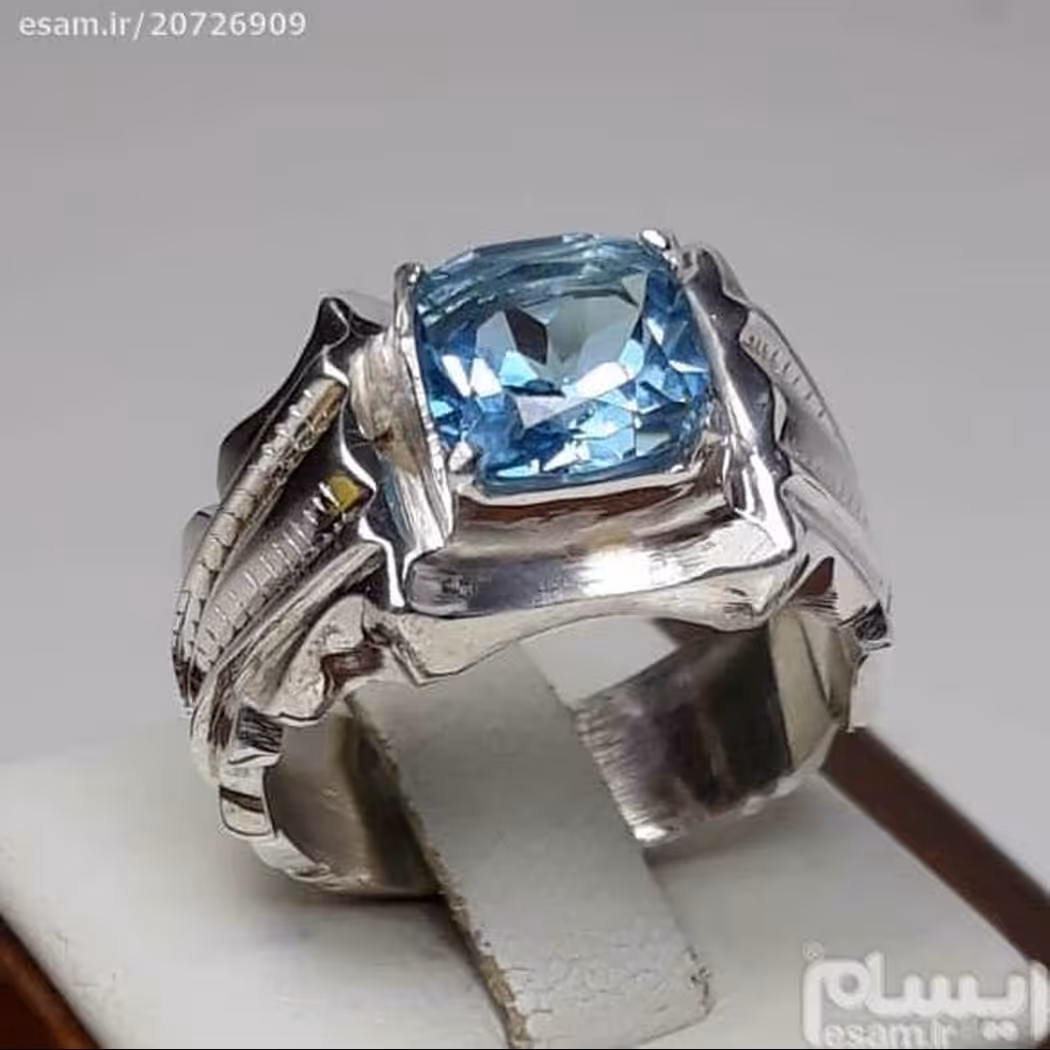انگشتر زیبای چهار گوش بلو توپاز بلوتوپازسوییسی اصل ومعدنی