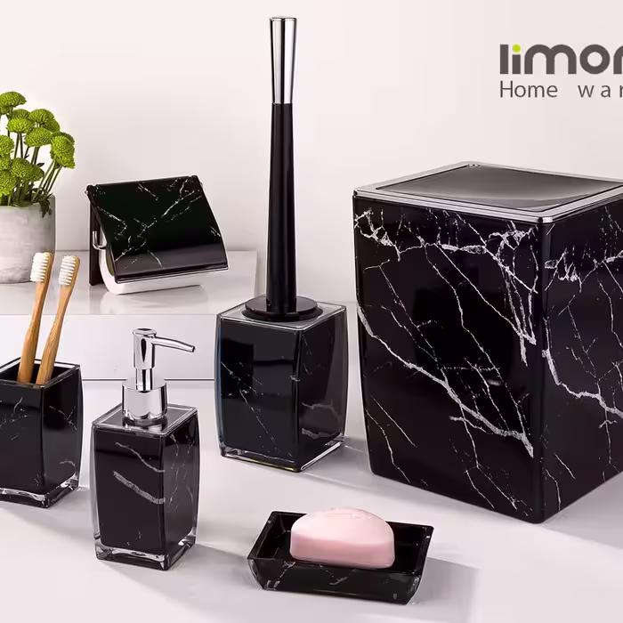 ست بهداشتی 6 پارچه کلاسیک طرح ماربل رنگ مشکی