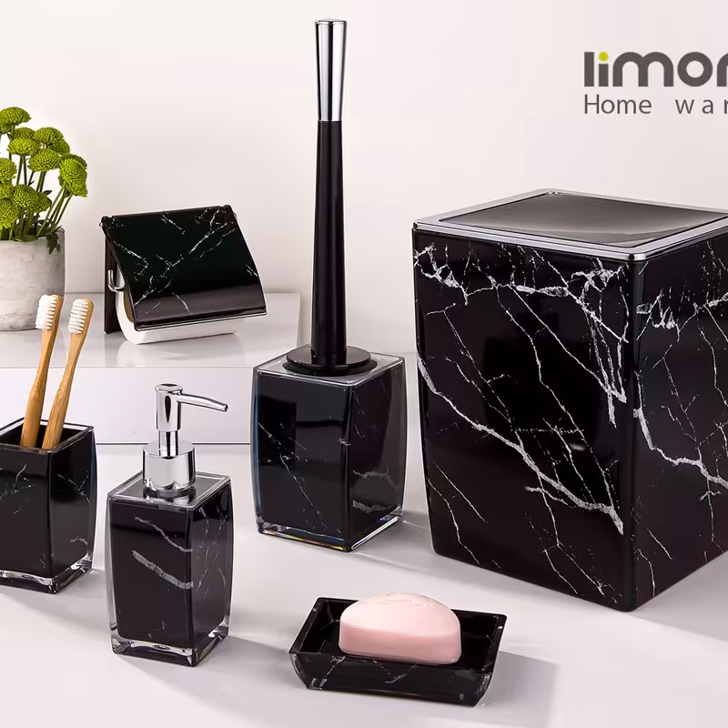 ست بهداشتی 6 پارچه کلاسیک طرح ماربل رنگ مشکی