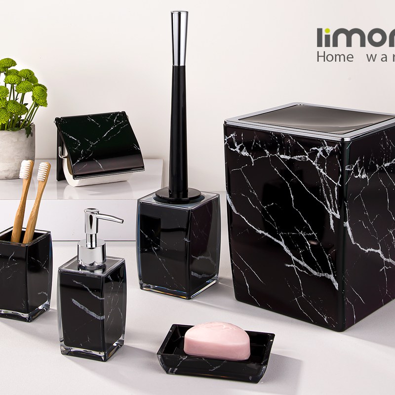 ست بهداشتی 6 پارچه کلاسیک طرح ماربل رنگ مشکی
