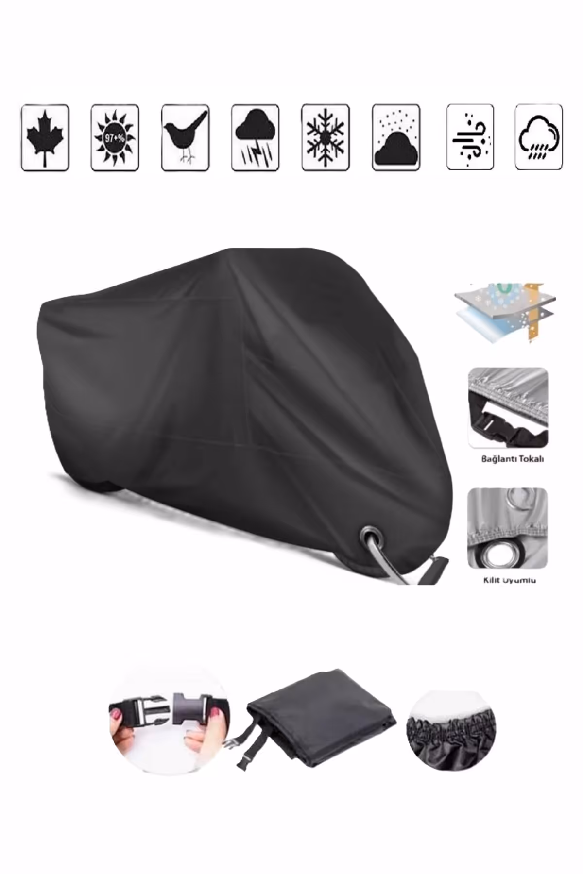 چادر موتورسیکلت مشکی LAWOX HONDA CBR 125 R MOTORCYCLE TARPAULIN اتصال سازگار با قفل SHEL MODA