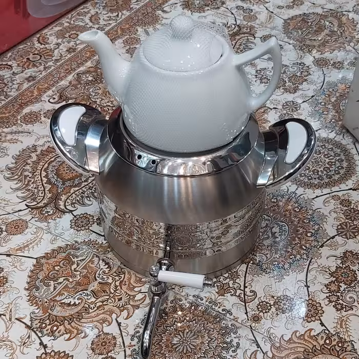 کتری قوری 4لیتر شیردارکف چدن ترکیه ای استیل خالص