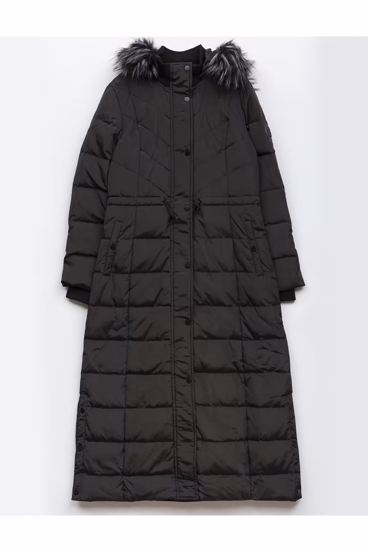 کاپشن مشکی زنانه کت خز کلاهدار پر غاز لحافی Kayra