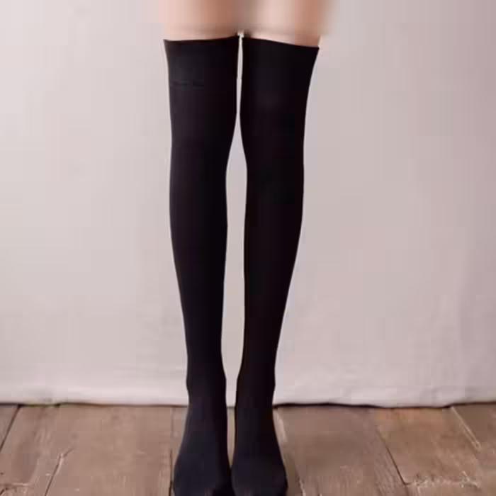 جوراب بالا زانو مشکی ساده نخ پنبه فری سایز 36 تا 41 
