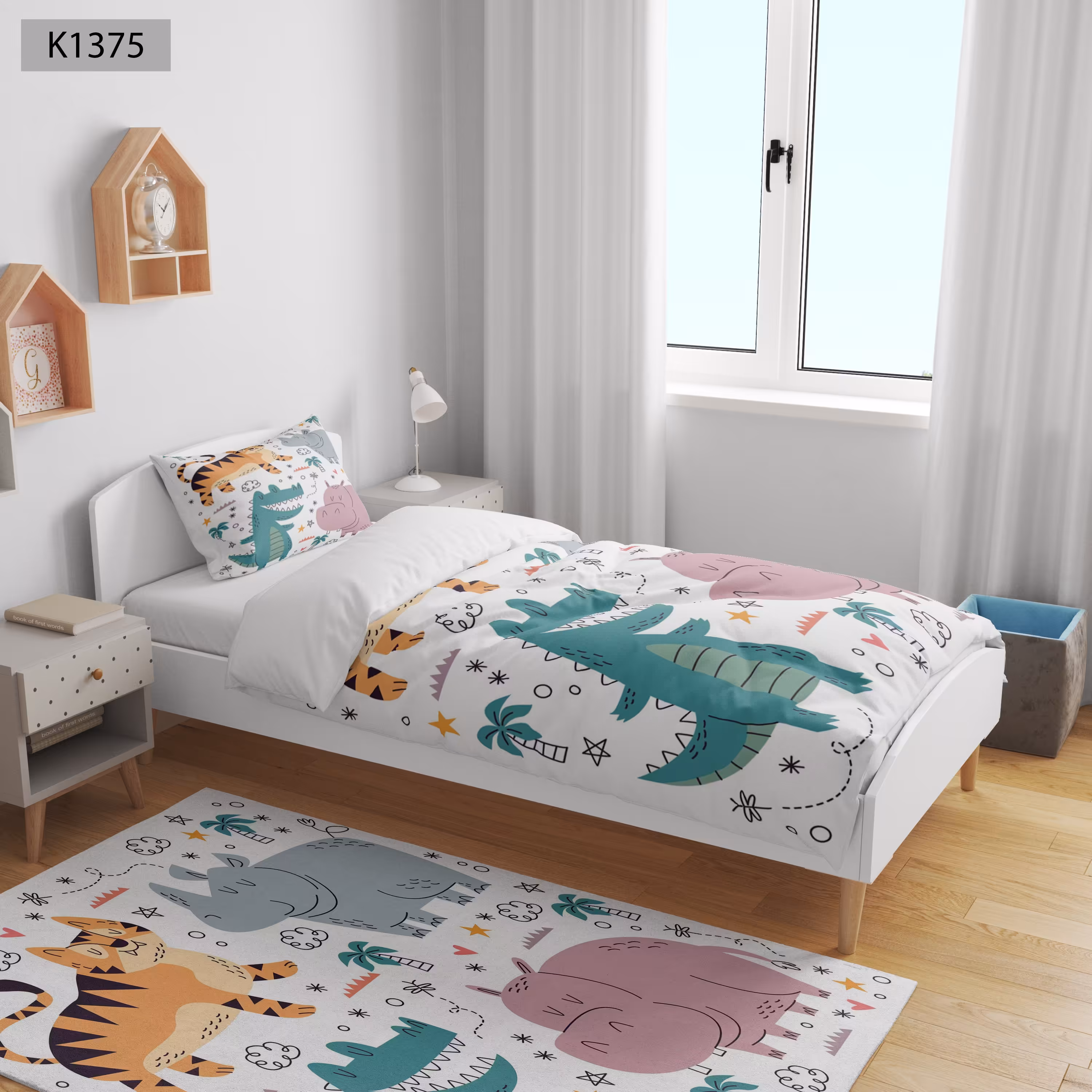 ست رو تختی چاپی 4 تیکه کالیفرنیا یک نفره   کد1375