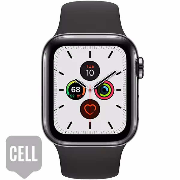 سری 5 استیل سلولار مردانه Space Black Stainless Steel Case with Black Sport Band - Hiapple.ir
