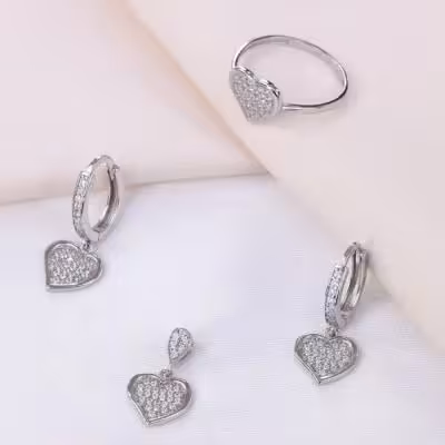 نیم ست نقره ظریف و دخترانه طرح قلب کد 16112