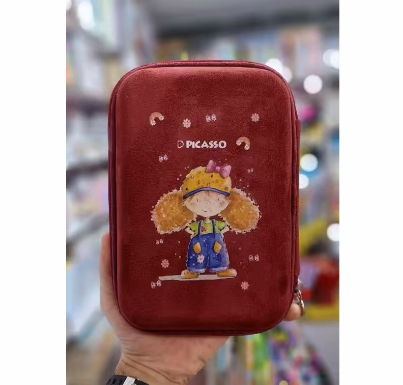 جامدادی تبلتی بزرگ مخمل طرح دختر مو فرفری