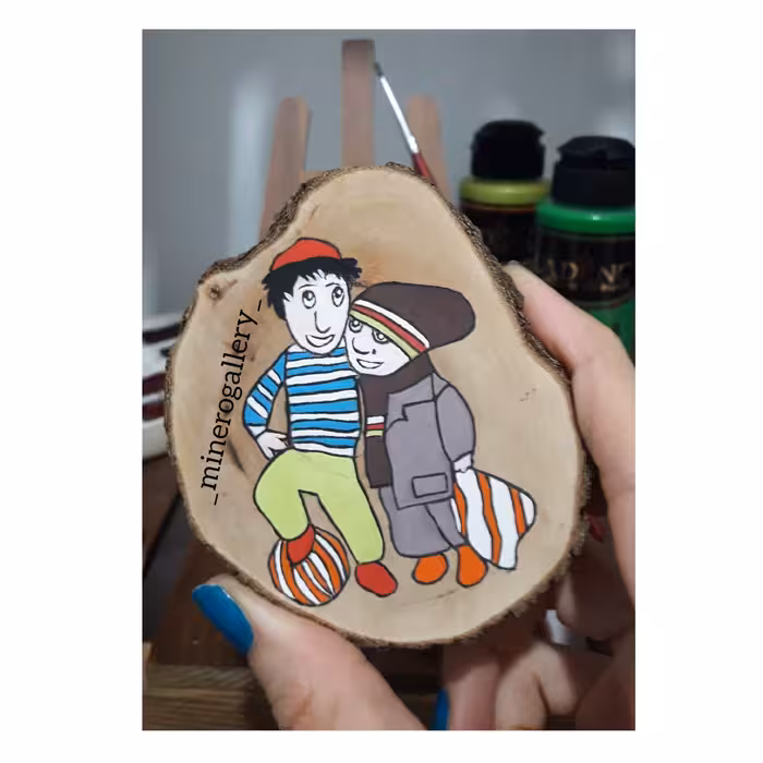  نقاشی روی چوب کلاه قرمزی و پسرخاله