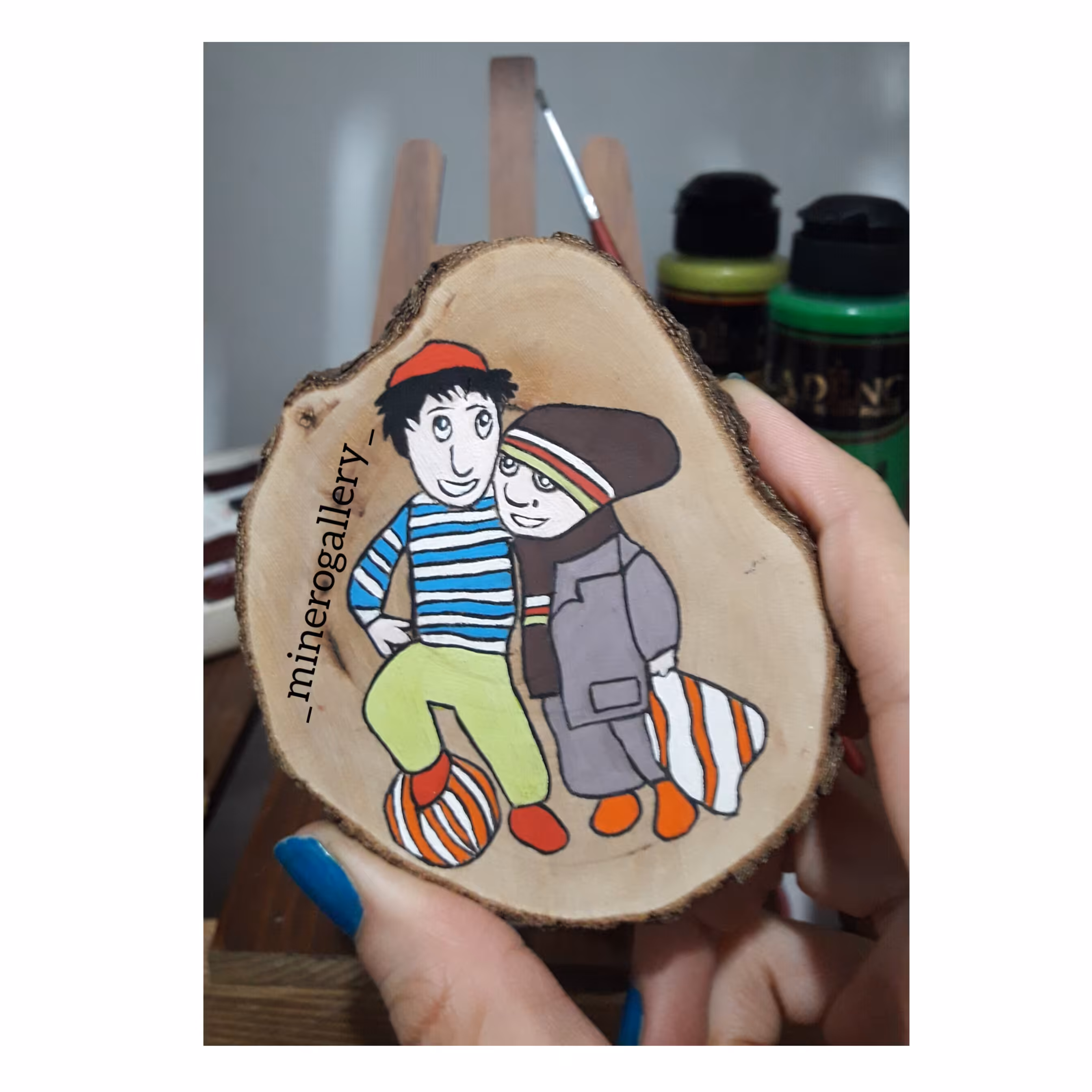 نقاشی روی چوب کلاه قرمزی و پسرخاله