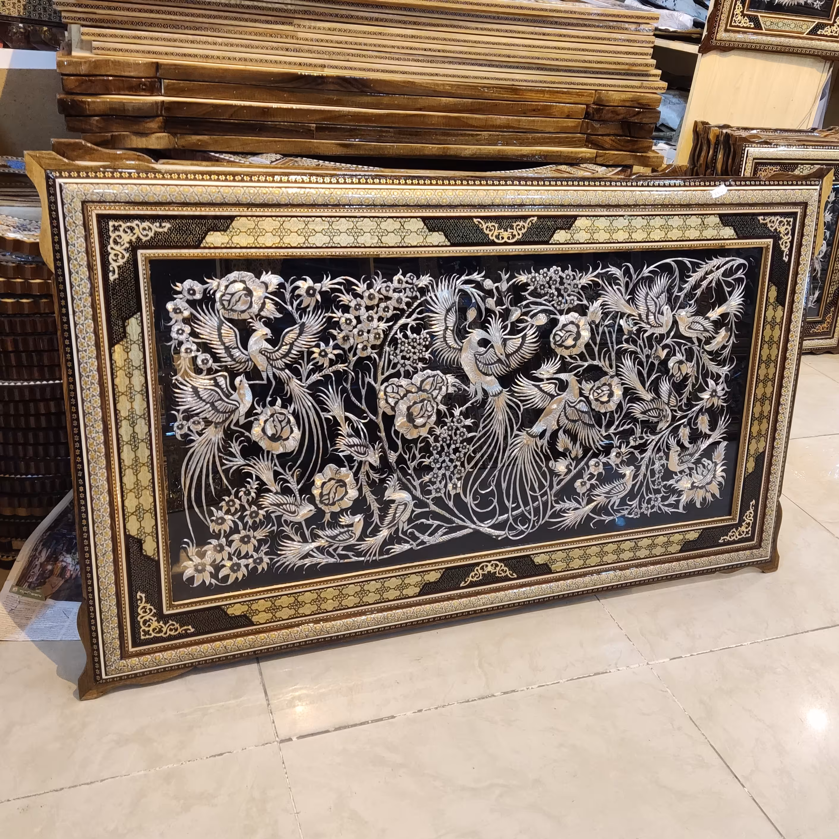 تابلو قلمزنی تمام خاتم کیفیت فوق العاده ابعاد 120 در 70