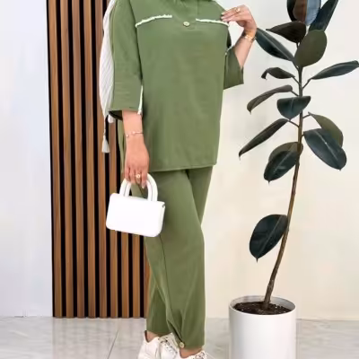 ست شومیز و شلوار لنین درجه یک بدون آبرفت مدل لادن