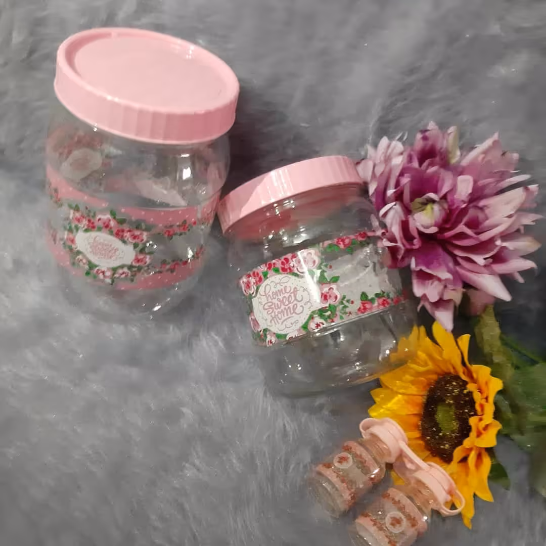 بانکه گلدار ،دوسایز همراه با یک جفت نمکدان گلدار ،مناسب انواع مربا و سیزی خشک