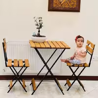 میز و صندلی تاشوی چوبی و فلزی 2 نفره (مناسب برای منزل و مسافرت)