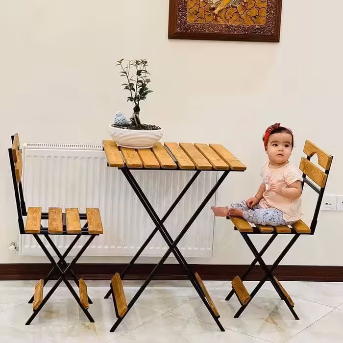 میز و صندلی تاشوی چوبی و فلزی 2 نفره (مناسب برای منزل و مسافرت)