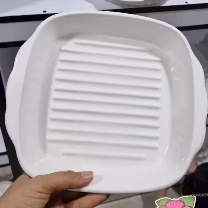 تابه گریل مربع سرامیکی درجه یک دارای کارتن تک کادویی قابل استفاده در  فر و توستر