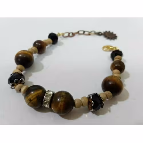 دستبند چشم ببر و مهره چوبی