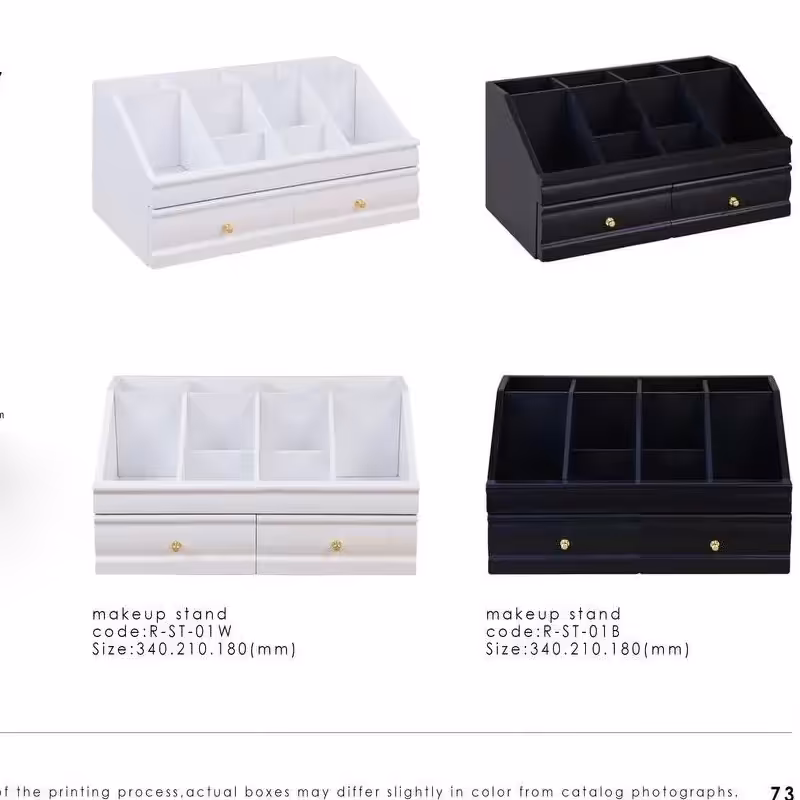 استند آرایشی چوبی   و باکس گل جعبه کادویی  سفید و مشکی و قهوه ای دو کشو