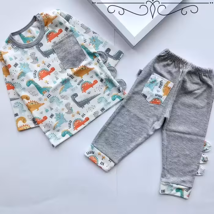 بلوز شلوار طرح دایناسور در سایزبندی دخترانه و پسرانه 