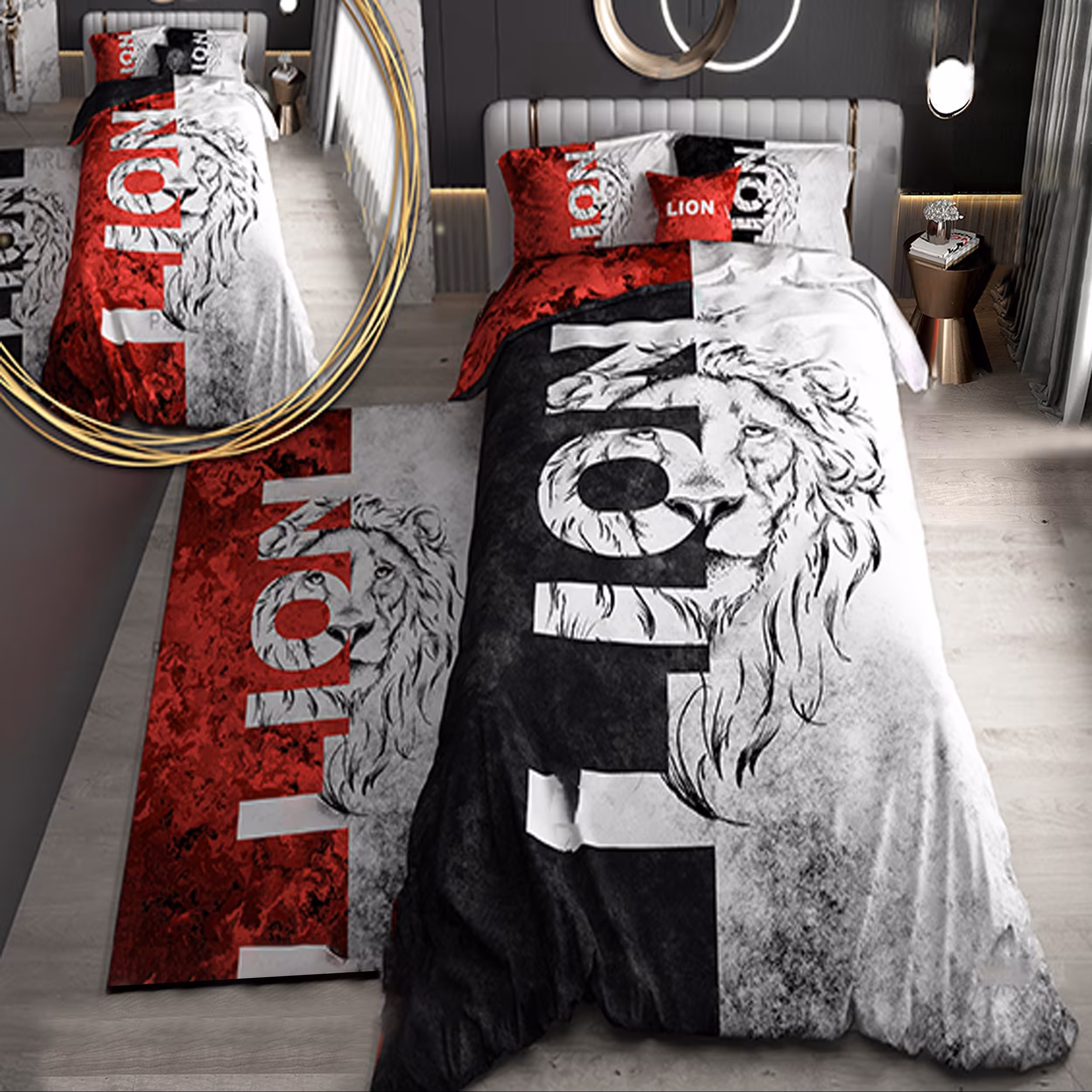 سرویس خواب پارلاک کد 350مدل شیر سلطان جنگل  یک نفره 5 تکه 