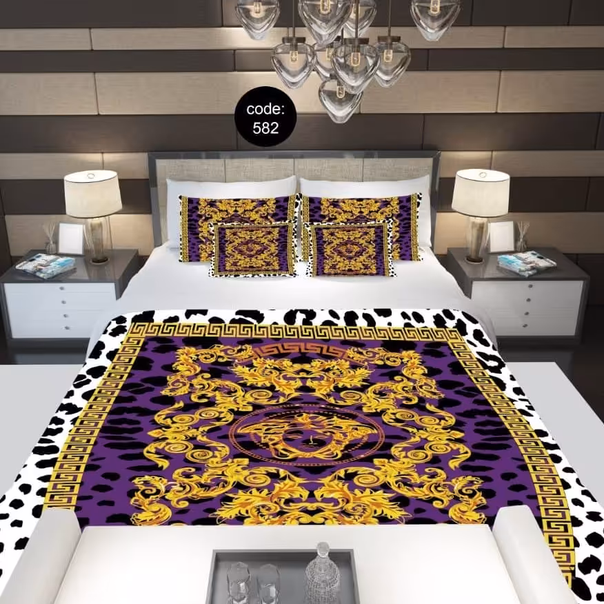 سرویس  روتختی دونفره 8تکه چاپی قابل ست با پرده با انتخاب جنس پارچه کد 582