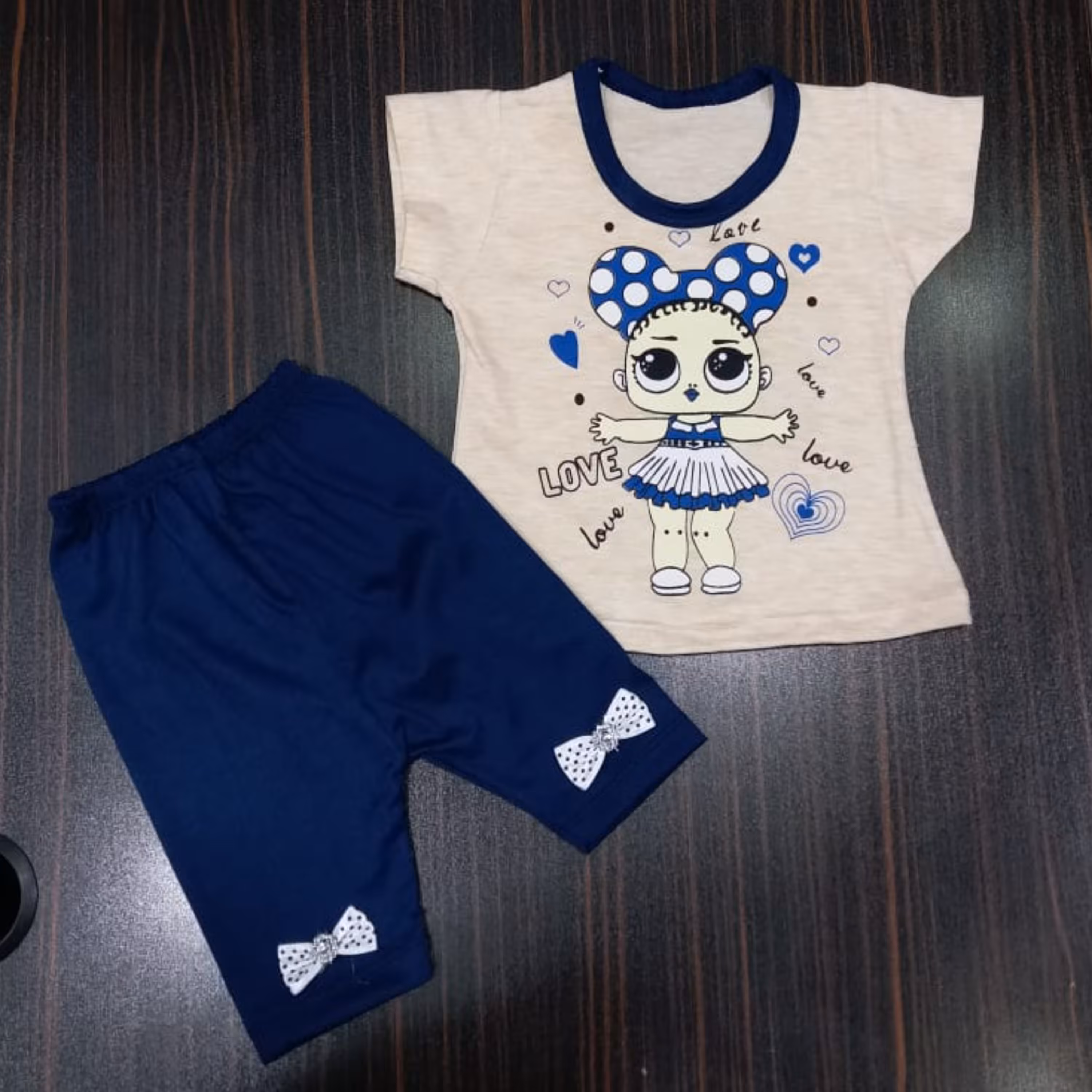 تاپ وشلوارک نوزادی دخترانه پنبه ای طرح دختر