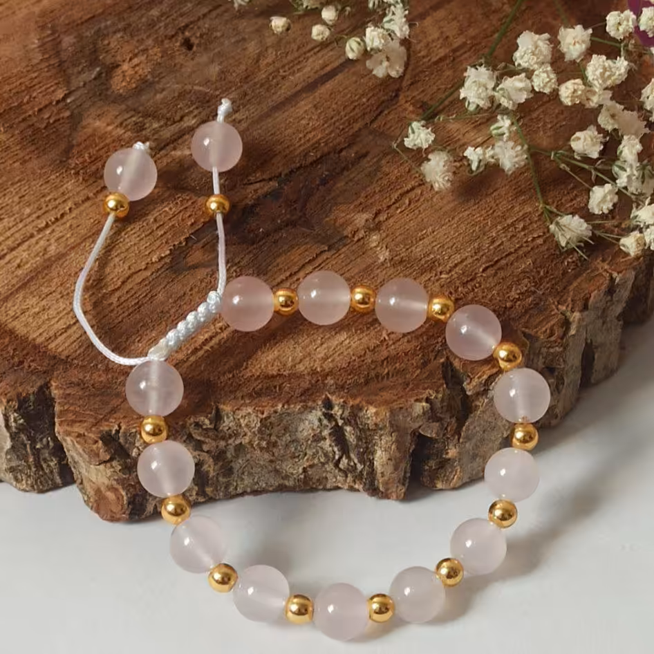 دستبند سنگ کوارتز  صورتی ملایم 