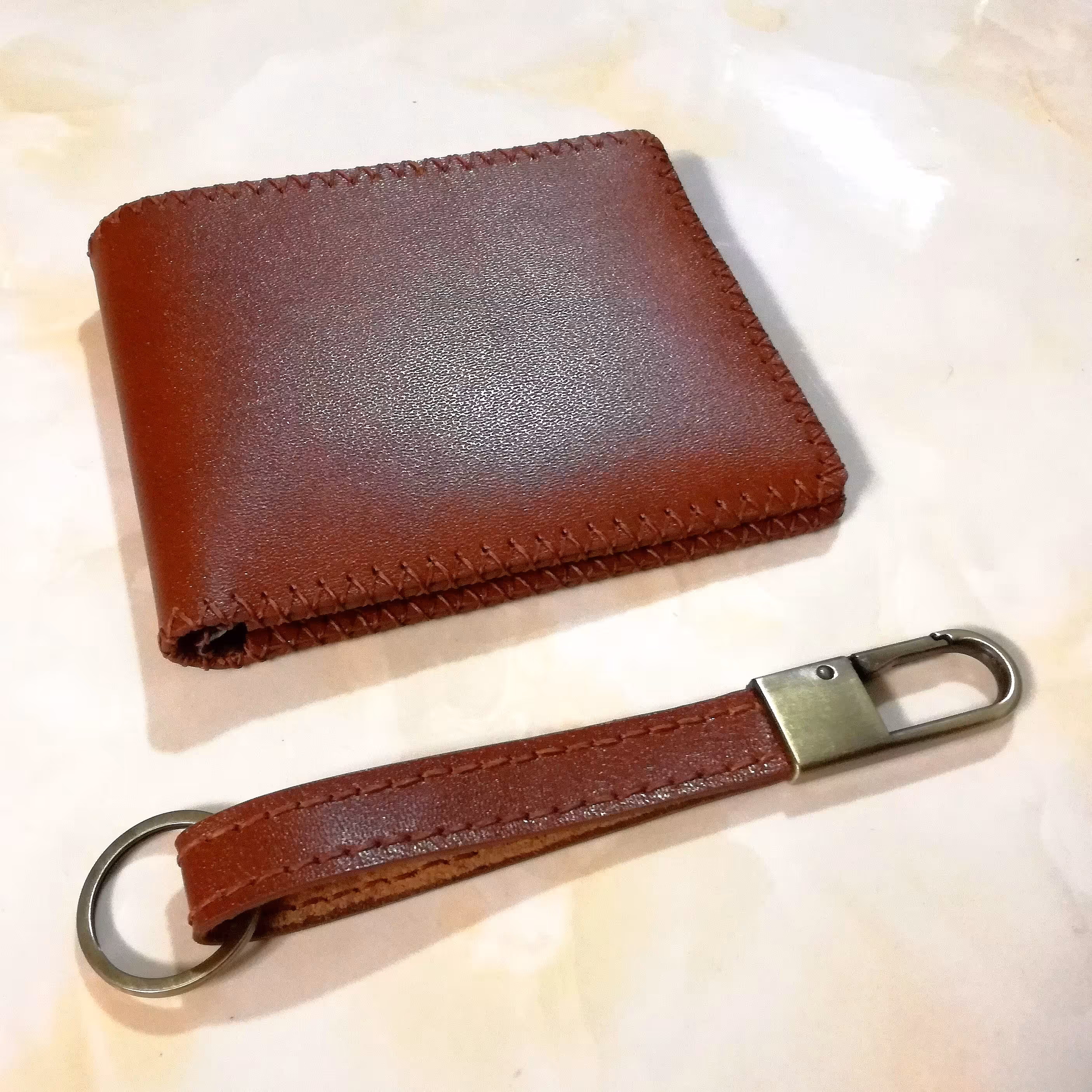 کیف پول و جاکلیدی چرم طبیعی (تمام دست دوز)