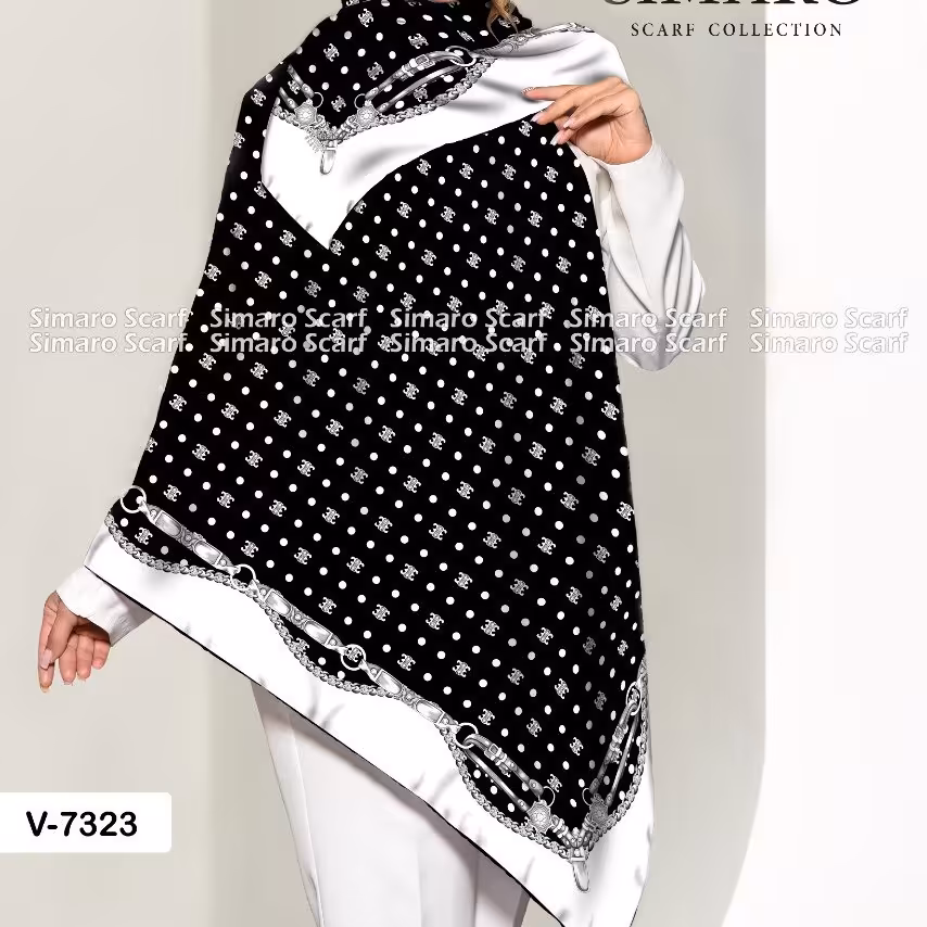 روسری کرپ حریر اعلاء قواره 140 طرح جی وان برند ایرانی دور دست دوز 