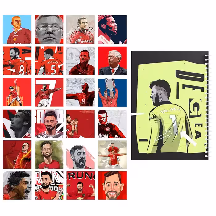 دفتر مشق باژیکان طرح فوتبالی منچستریونایتد کد 20214751 به همراه فتوکارت مجموعه 24 عددی