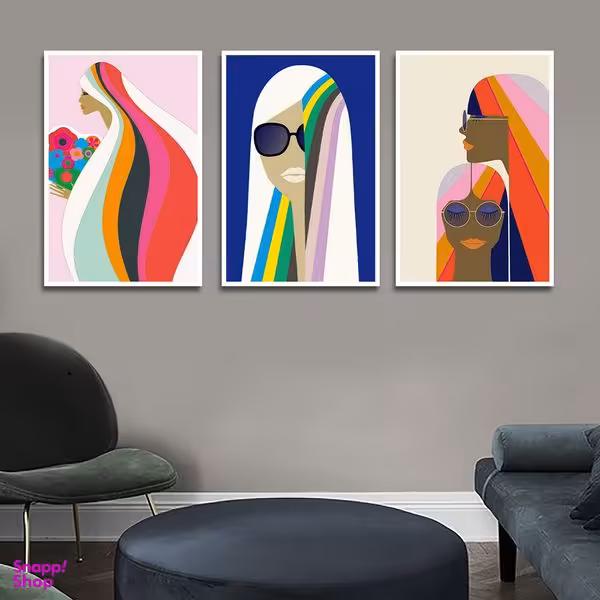 تابلو بکلیت طرح نقاشی مدرن دکوراتیو مدل W-1654 مجموعه 3 عددی