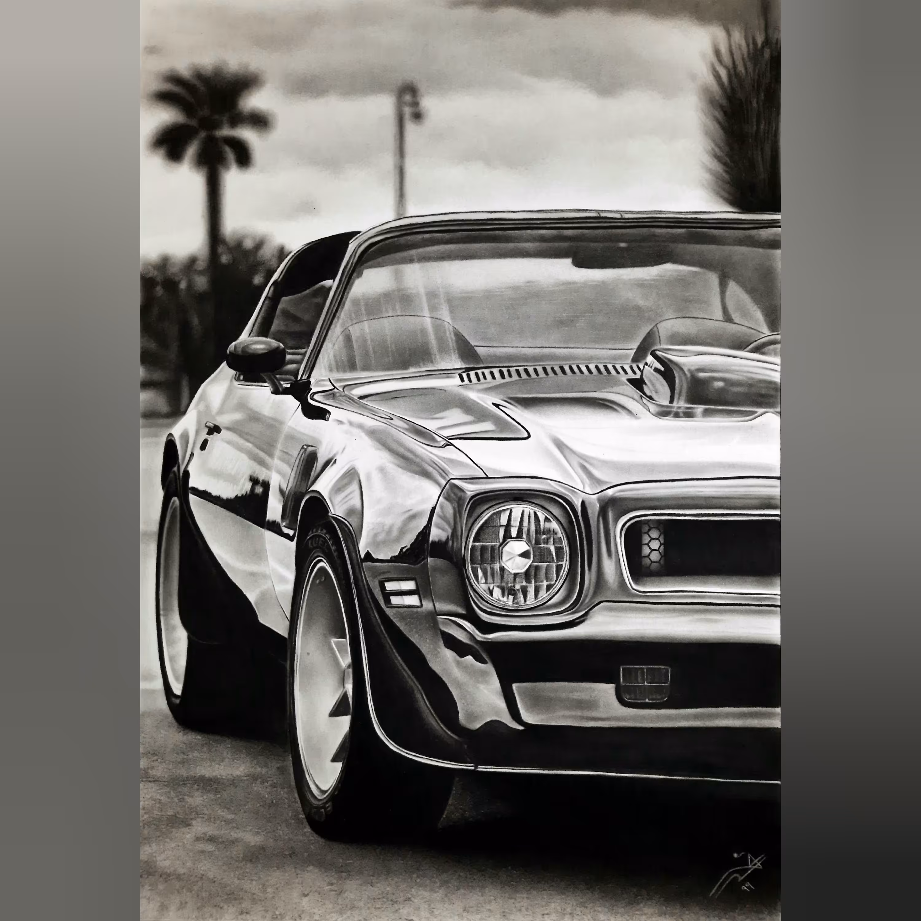 تابلو نقاشی سیاه قلم طرح ماشین